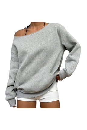 Sweatshirts for Women One Shoulder Long Sleeve Loose Fitted Pullover Casual Tops Fall Winter Fashion Sweatshirts(XXL,Gray)