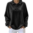thumbnail image 1 of Dagugfen Sweatshirts for Women Velvet Fuzzy Fleece Quarter Zip Lapel Neck Comfy Breathable Soft Casual Pullover Shirts(S,Black), 1 of 5