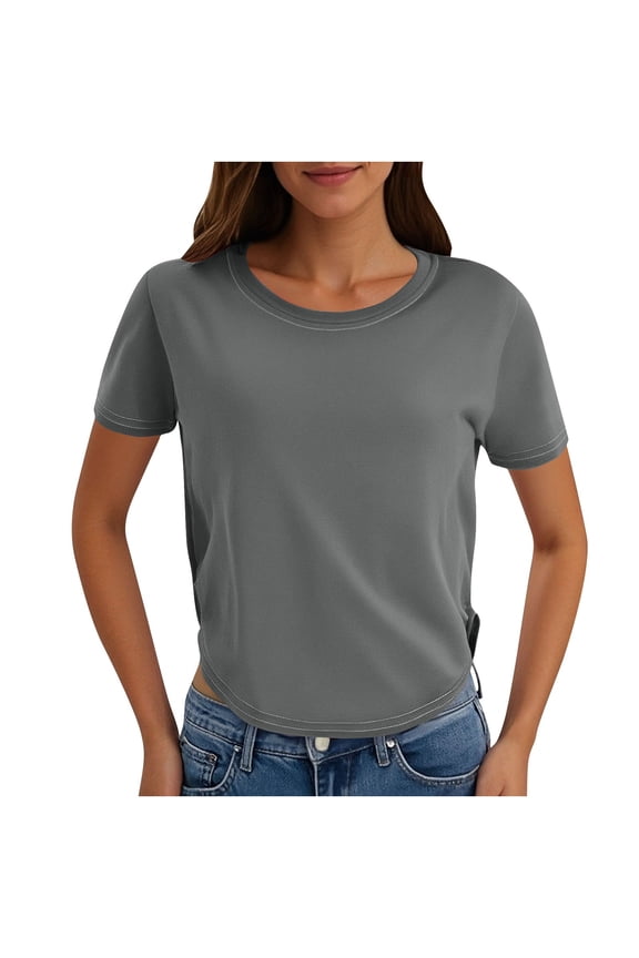 T Shirts for Women Short Sleeve Crew Neck Stretchy Regular Fitted Summer Casual Basic Tee Tops