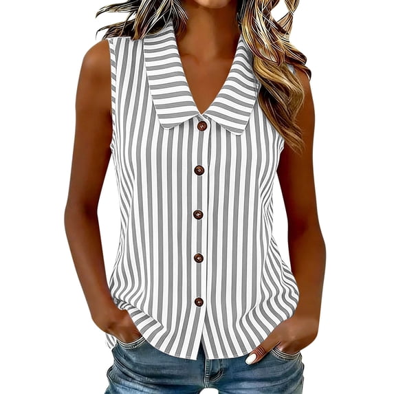 Dagugfen Tank Tops for Women Button down Striped Shirts Lapel Neck Sleeveless Shirts Summer Casual Home Daily Wear Tops