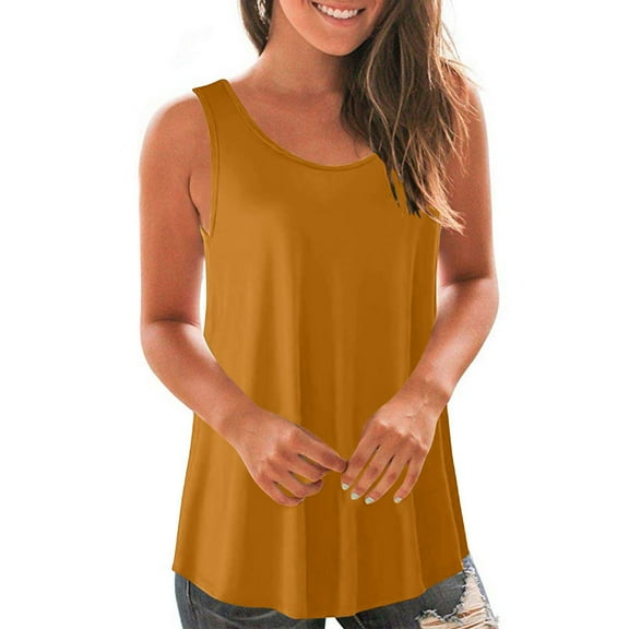Dagugfen Tank Tops for Women Loose Fitting Scoop Neck Irregular Hem Comfy Casual Sleeveless Shirts Solid Color