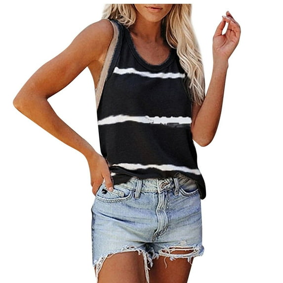 Dagugfen Tank Tops for Women Striped Comfy Lightweight Sleeveless Loose Homewear Round Neck Shirts Fashion