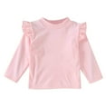 thumbnail image 1 of Dagugfen Toddler Baby Clothes Girls Shirts Long Sleeve Ruffle Crew Neck Lightfleece Comfy Thermal Undershirts, 1 of 3