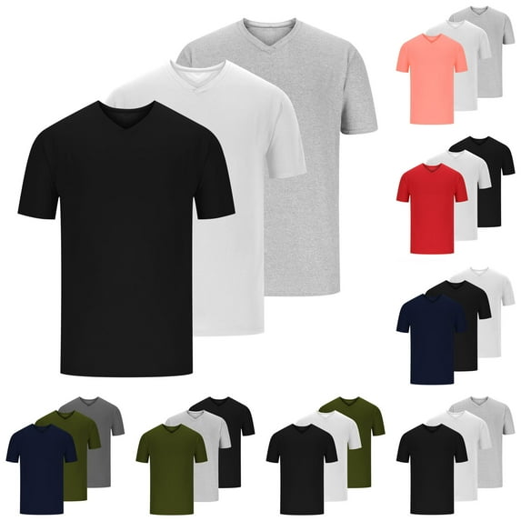 Dagugfen Tops for Men 3pc Short Sleeve V Neck Comfy Basic Tee Solid Color Leisure Workout Shirts Summer