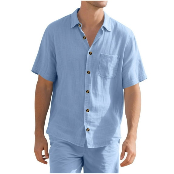 Dagugfen Tops for Men Button down Short Sleeve Loose Solid Color Work Travel Casual Tops with Pocket