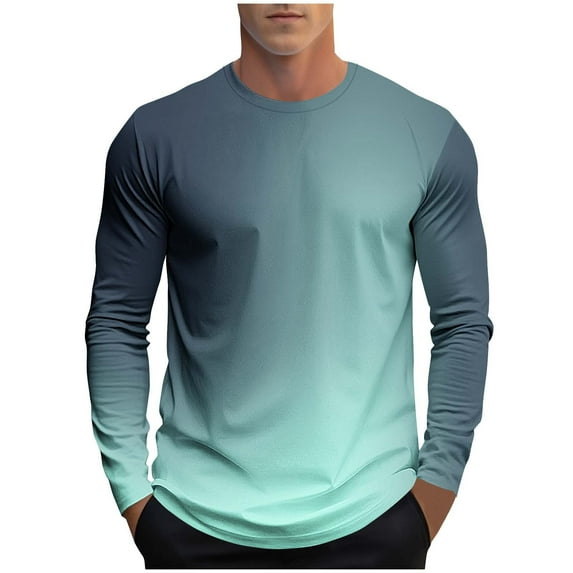 Dagugfen Tops for Men Crew Neck Long Sleeve Fitted Comfy Gradient Color Fashion Casual Tops Size S-XXXXL