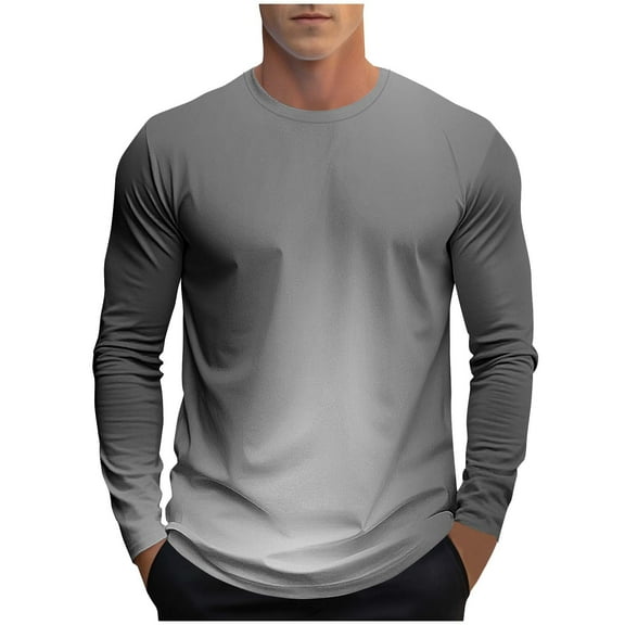 Dagugfen Tops for Men Crew Neck Long Sleeve Fitted Comfy Gradient Color Fashion Casual Tops Size S-XXXXL