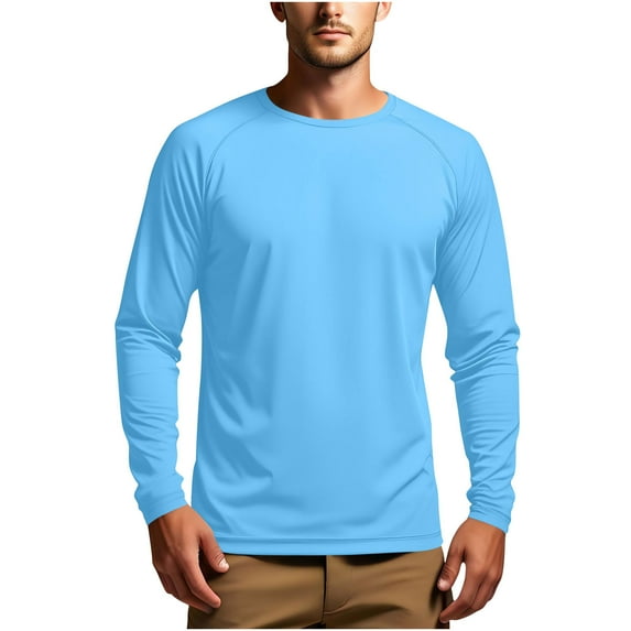 Dagugfen Tops for Men Long Sleeve Crewneck Loose Lightweight Sun Protection Casual Shirts Solid Color