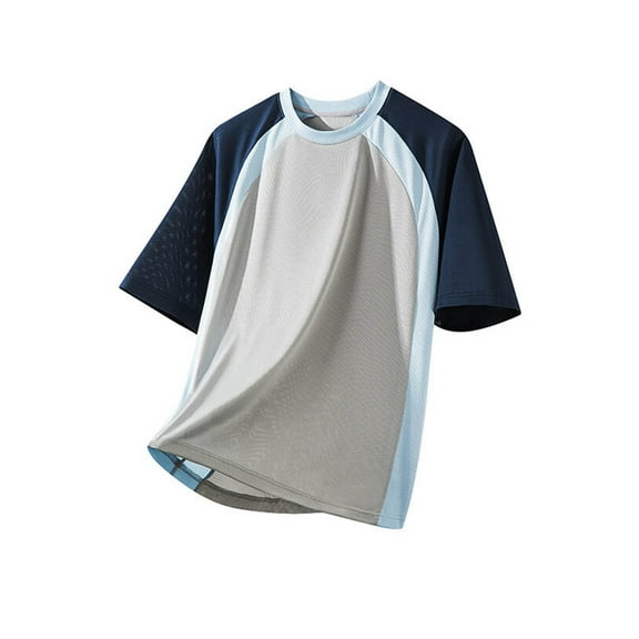 Dagugfen Tops for Men Short Sleeve Crewneck Loose Color Block Breathable Running Workout Tee Shirts Fashion