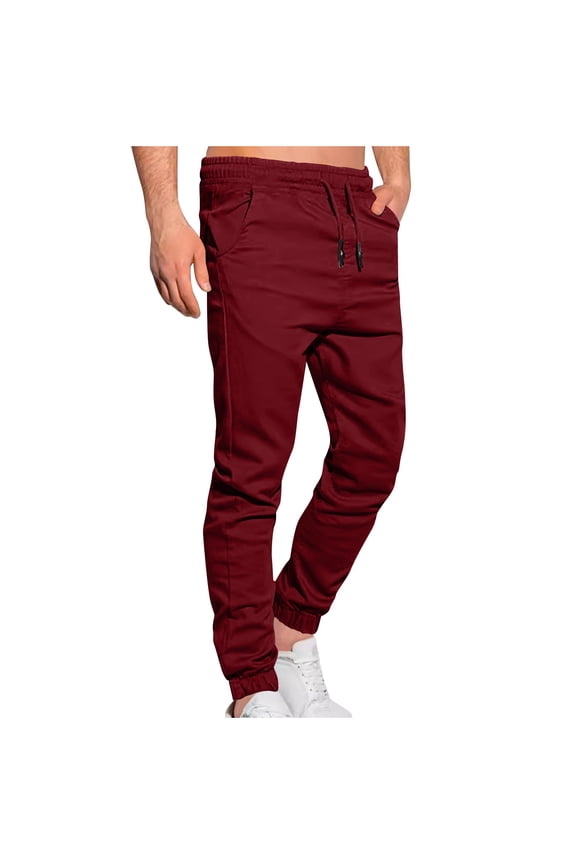 Trackpants for Men Elastic Waist Drawstring Fitted Lightweight Workout Sports Pants Pockets