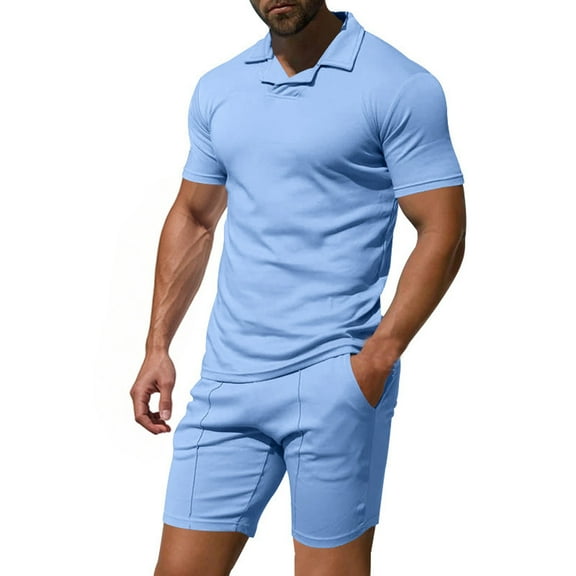 Dagugfen Travel Sets for Men 2 Piece Shortsuits Lapel V Neck Shirts and Shorts Casual Going out Outfits for Camping