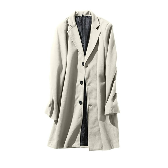 Dagugfen Trench Coat for Men Breasted Notched Collar Slim Fitted Fuzzy Pea Coats Windbreaker Overcoats