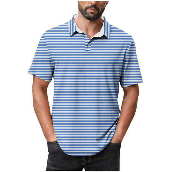 Dagugfen Tshirts for Men Short Sleeve Button Lapel V Neck Loose Striped Breathable Casual Fishing Shirts