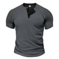 thumbnail image 1 of Dagugfen Tshirts for Men Short Sleeve Button V Neck Drop Shoulder Comfy Casual Tee Tops Solid Color, 1 of 5