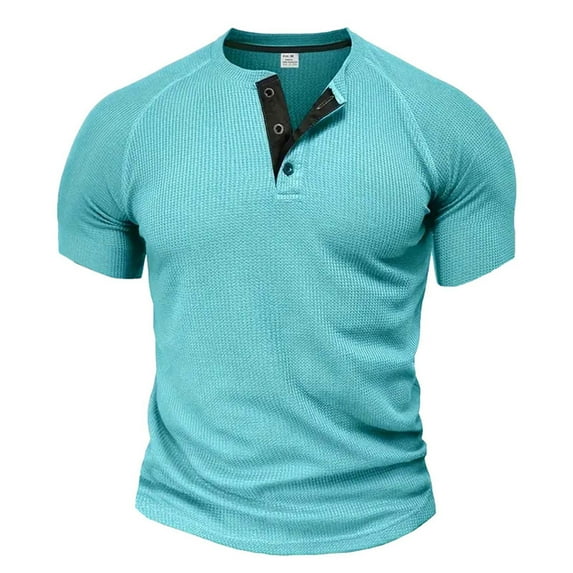 Dagugfen Tshirts for Men Short Sleeve Button V Neck Drop Shoulder Comfy Casual Tee Tops Solid Color