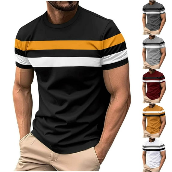Dagugfen Tshirts for Men Short Sleeve Crew Neck Strip Fitted Comfy Travel Leisure Athletic Tee Tops