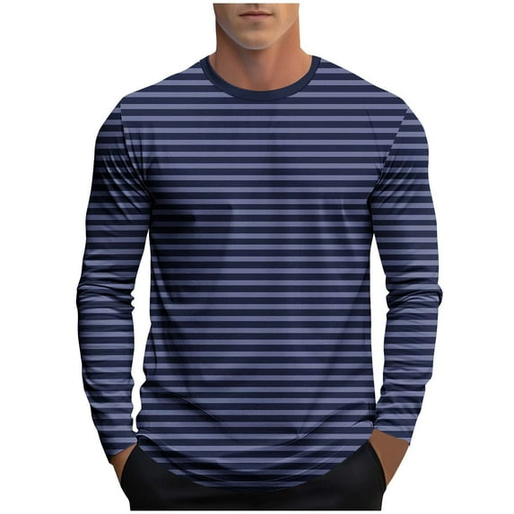Dagugfen Tshirts for Men Summer Long Sleeve Crew Neck Slim Comfy Leisure Running Athletic Tops Striped