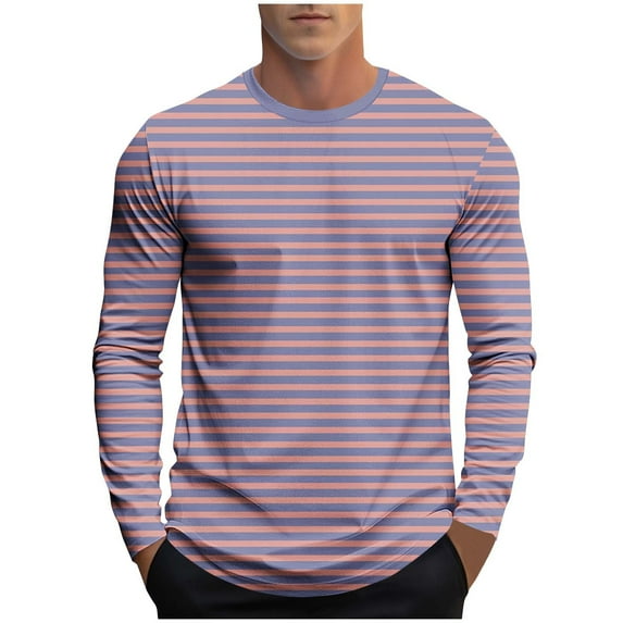 Dagugfen Tshirts for Men Summer Long Sleeve Crew Neck Slim Comfy Leisure Running Athletic Tops Striped