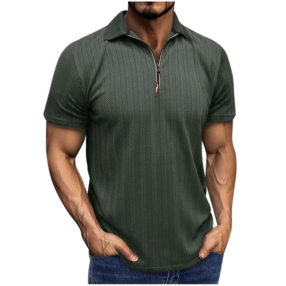 Dagugfen Tshirts for Men Zipper Lapel V Neck Short Sleeve Fitted Lightweight Leisure Workout Shirts Solid Color