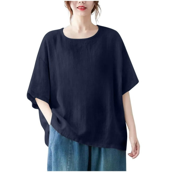 Dagugfen Tunic Tops for Women Loose Fitted Short Sleeve Crew Neck Baggy Casual Tops Daily Loungewear Solid Color