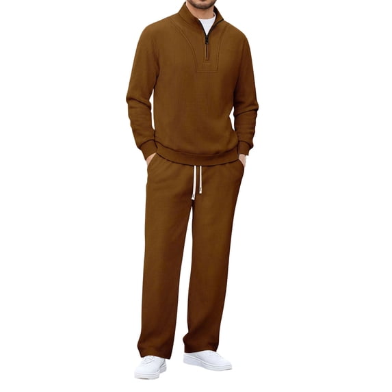 Dagugfen Two Piece Sets for Men Quarter Zip Pullover Shirts and Pants with Pockets Loose Comfy Vacation Outfits