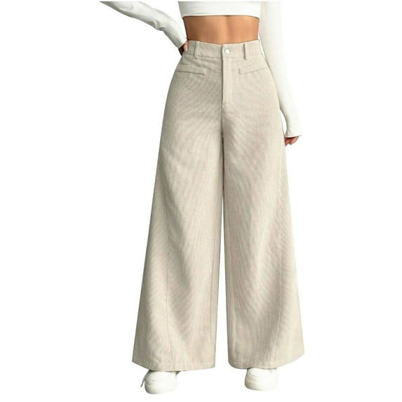 Dagugfen Wide Leg Pants for Women Button High Waist Workwear Sweatpants Loose Casual Pants Solid Color