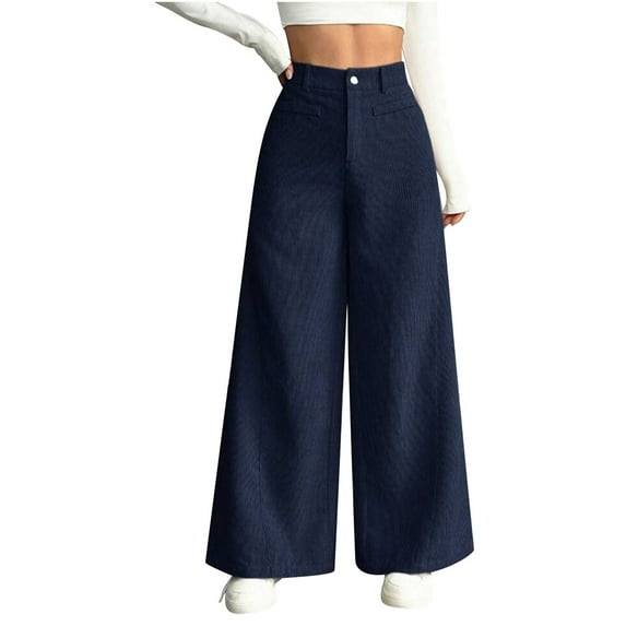 Dagugfen Wide Leg Pants for Women Button High Waist Workwear Sweatpants Loose Casual Pants Solid Color