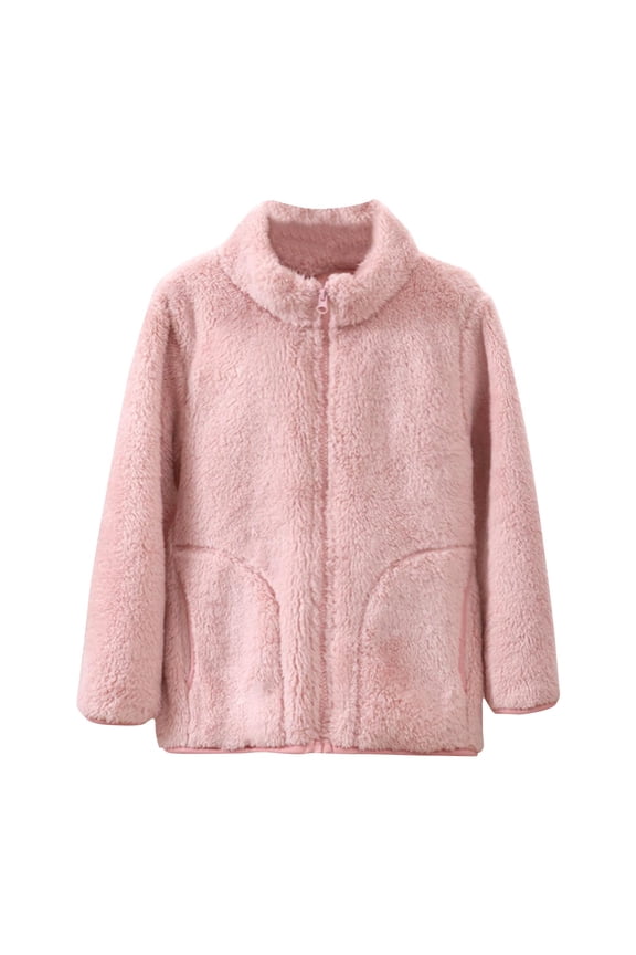 Winter Girls Clothes Coat Zipper up Long Sleeve Outwear Thick Comfy Warm Casual Fuzzy Fleece Jackets 3-16 Years