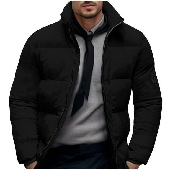 Dagugfen Winter Jacket for Men Zip up High Neck Windproof Snowwear Loose Casual Thick Warm Quilted Coat