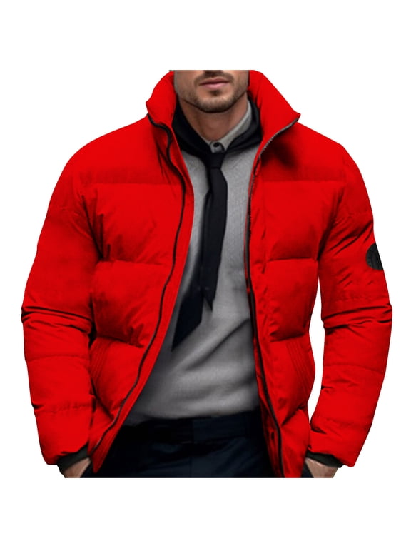 Winter Jacket for Men Zip up High Neck Windproof Snowwear Loose Casual Thick Warm Quilted Coat