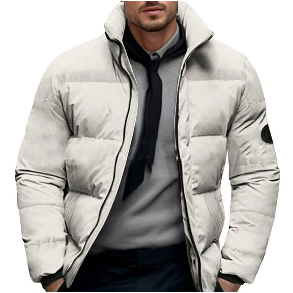 Dagugfen Winter Jacket for Men Zip up High Neck Windproof Snowwear Loose Casual Thick Warm Quilted Coat