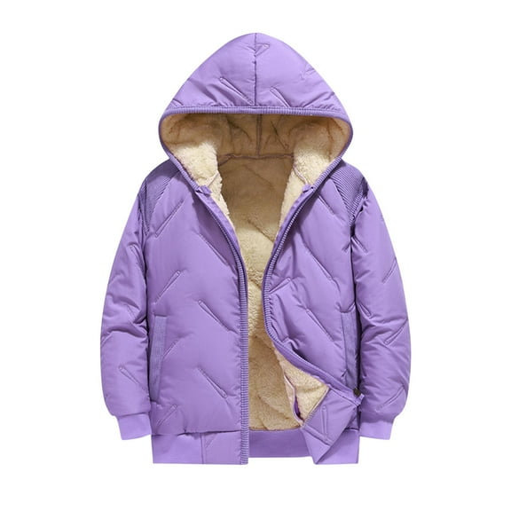 Dagugfen Winter Overcoat for Boy Girls Hoodie Zip up Long Sleeve Fleece Lined Windproof Comfy Warm Coat with Zipper Pockets