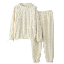 Dagugfen Winter Pajama Set for Women Long Sleeve Shirts Elastic Waist Pants Fleece Comfy Warm Sleepwear Outfits