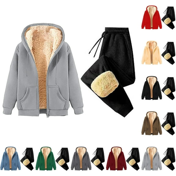 Dagugfen Winter Sets for Men 2 Piece Black Sweatpants Zip up Sweatshirts with Hood Thick Fleece Warm Outfits