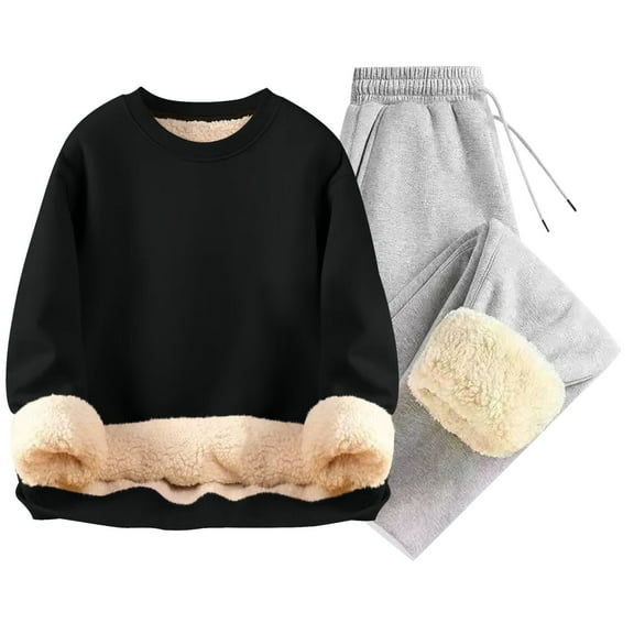 Dagugfen Winter Sets for Men Sweatshirts Elastic Waist Drawstring Pants Comfy Fleece Thick Warm Outfits