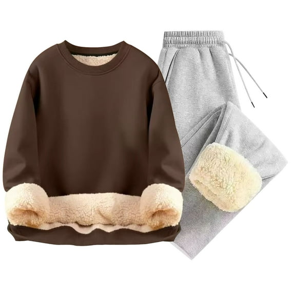 Dagugfen Winter Sets for Men Sweatshirts Elastic Waist Drawstring Pants Comfy Fleece Thick Warm Outfits