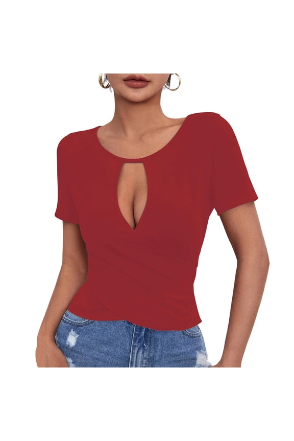 Women's Casual Shirts Key Hold SHort Sleeve V Neck Tunic Summer Fashion T-Shirts for Women