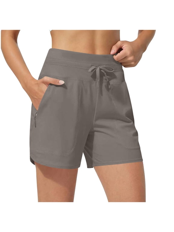 Women's Shorts Spandex Stretchy Elastic Waist 5" Inseam Acivewear Short Pants with Pockets