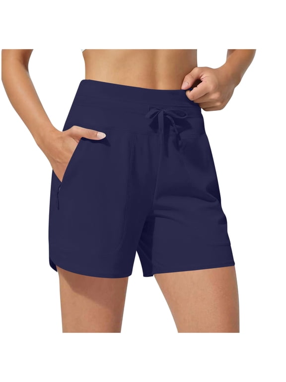 Women's Shorts Spandex Stretchy Elastic Waist 5" Inseam Acivewear Short Pants with Pockets