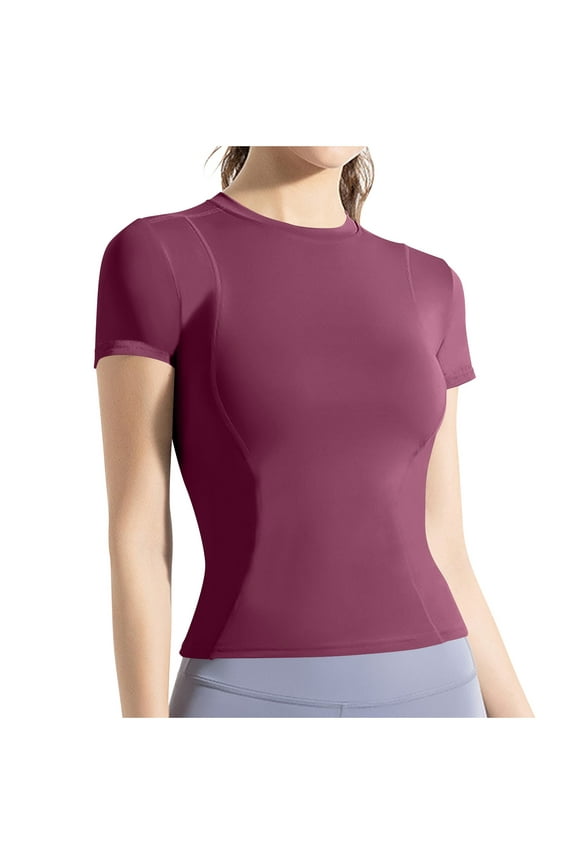 Women's Sports Casual Tops Moisture Nylon Spandex Crew Neck Workout Running Tshirts Quick Drying