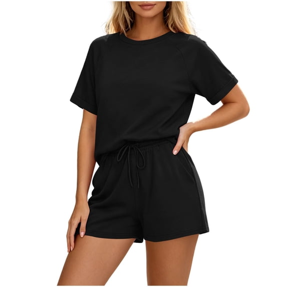 Dagugfen Womens Athletic Sets Crew Neck Short Sleeve Tees Drawstring Elastic Waist Shorts with Pockets Breathable Outdoor Workout Running Sets