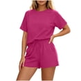 thumbnail image 1 of Dagugfen Womens Athletic Sets Crew Neck Short Sleeve Tees Drawstring Elastic Waist Shorts with Pockets Breathable Outdoor Workout Running Sets, 1 of 6