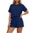 thumbnail image 1 of Dagugfen Womens Athletic Sets Crew Neck Short Sleeve Tees Drawstring Elastic Waist Shorts with Pockets Breathable Outdoor Workout Running Sets, 1 of 6