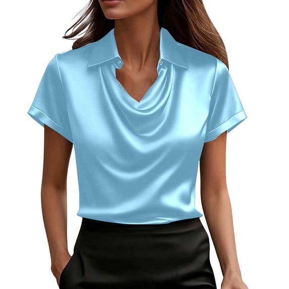 Dagugfen Womens Blouses Dressy Casual Cowl Neck Short Sleeve Work Tops Business Casual Office Workwear Shirts