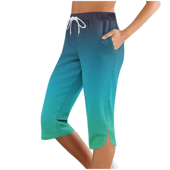 Dagugfen Womens Capri Pants Drawstring Casual Elastic Waist Pants with Pockets Color Changing