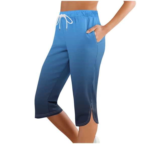 Dagugfen Womens Capri Pants Drawstring Casual Elastic Waist Pants with Pockets Color Changing