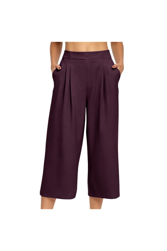 Womens Capri Pants Wide Leg Elastic High Waist Loose Fitted Stretchy Yoga Pants Summer Casual Daily Wear Capris with Pockets