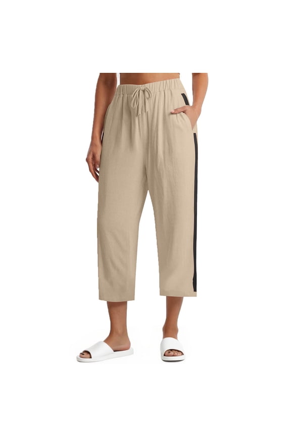 Womens Casual Cropped Pants Elastic Waist with Pockets Casual Going out Loungewear Capri Pants for Women