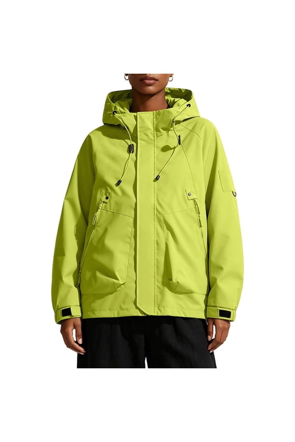 Womens Casual Jackets Windbreakers with Hooded Long Sleeve Cinch Cuff Loose Fitted Outdoor Hiking Shirts
