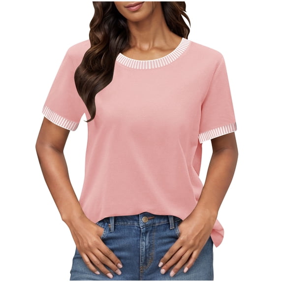 Dagugfen Womens Casual T Shirts Crew Neck Short Sleeve Stretchy Pullover Regular Fitted Daily Wear Shirts